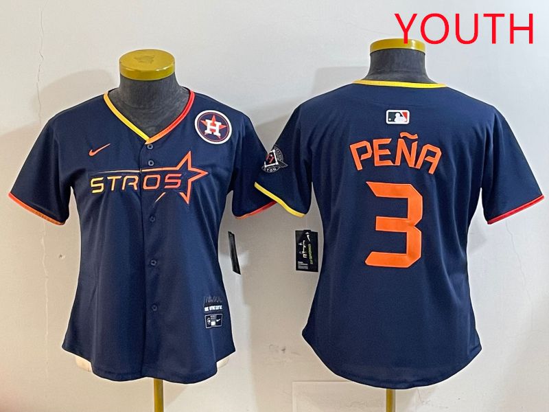 Youth Houston Astros 3 Pena Drak Blue Three generations Joint Name 2025 Nike MLB Jersey style 41011